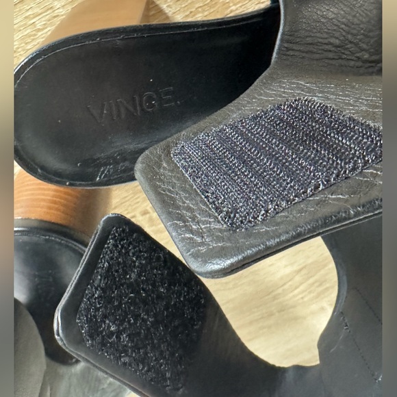 Vince Size 9.5M Black Leather Open Toe Block Heels Slingback Sandals Bootie - Picture 12 of 15